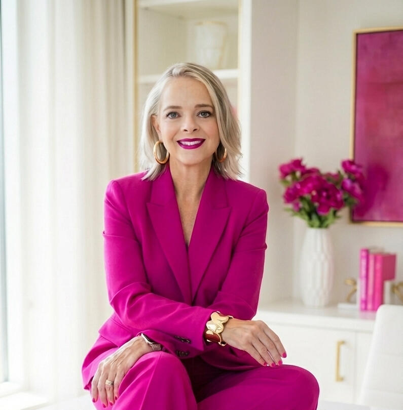 Mary Jo Wehniainen, founder of Kingdom AI, smiling in a pink suit